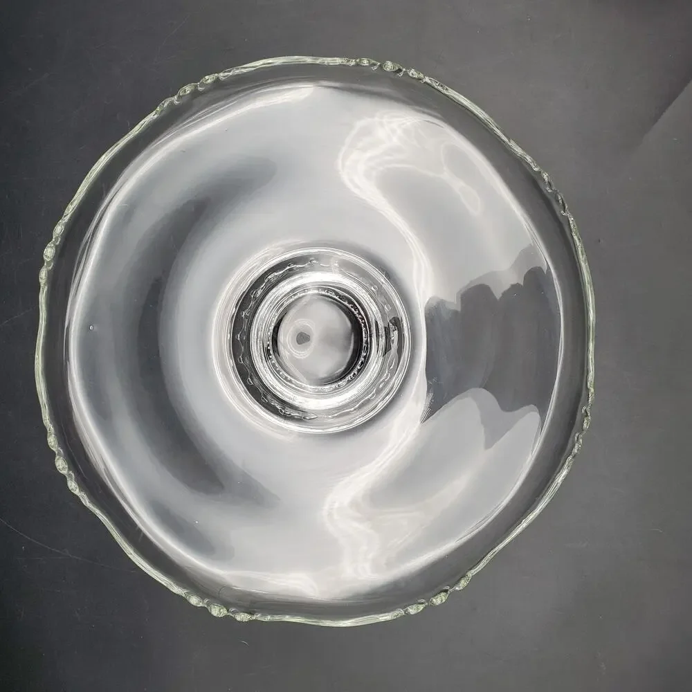 Vintage Clear Glass Low Pedestal Cake Stand Scalloped Rim Serving Plate
